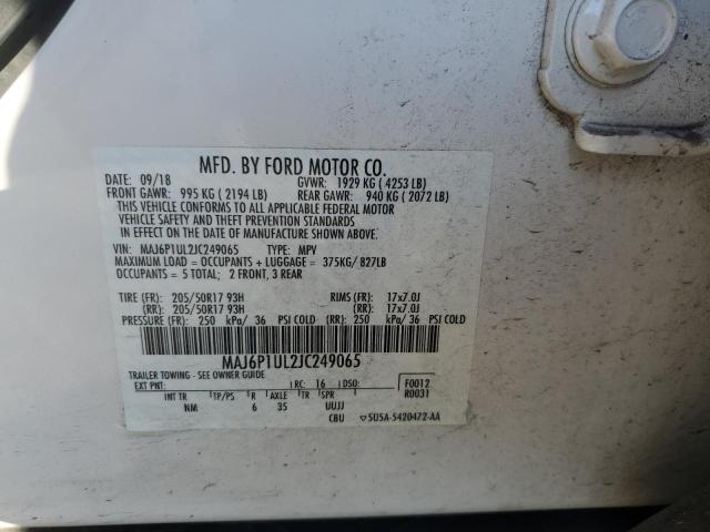 MAJ6P1UL2JC249065 - 2018 FORD ECOSPORT SE WHITE photo 12