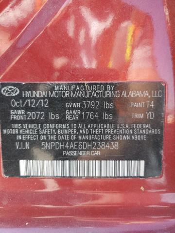 5NPDH4AE6DH238438 - 2013 HYUNDAI ELANTRA GLS RED photo 12