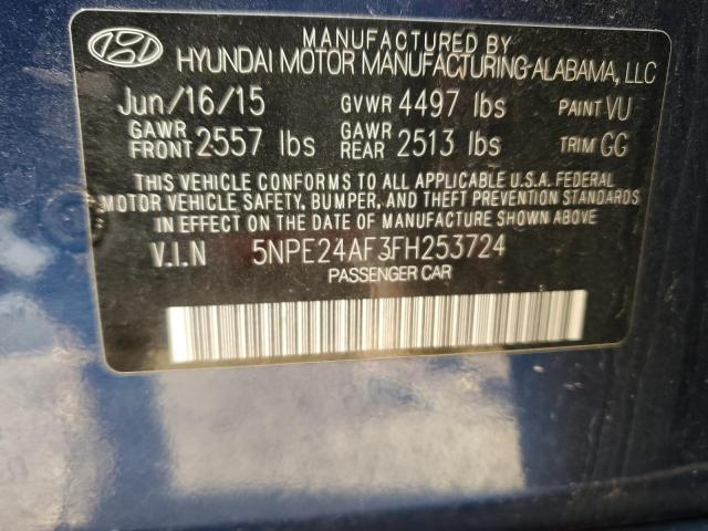 5NPE24AF3FH253724 - 2015 HYUNDAI SONATA SE BLUE photo 12