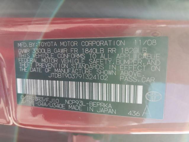 JTDBT903791324102 - 2009 TOYOTA YARIS RED photo 12