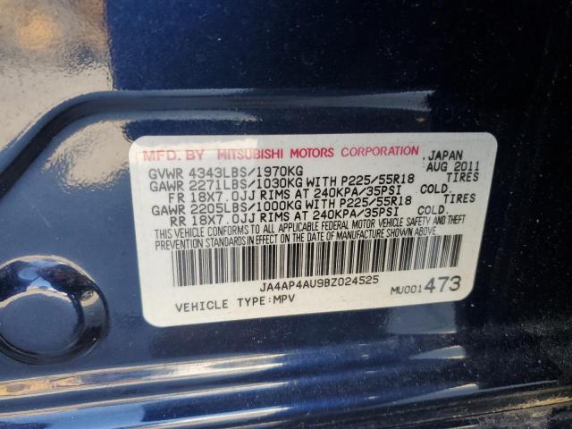 JA4AP4AU9BZ024525 - 2011 MITSUBISHI OUTLANDER SE BLUE photo 13