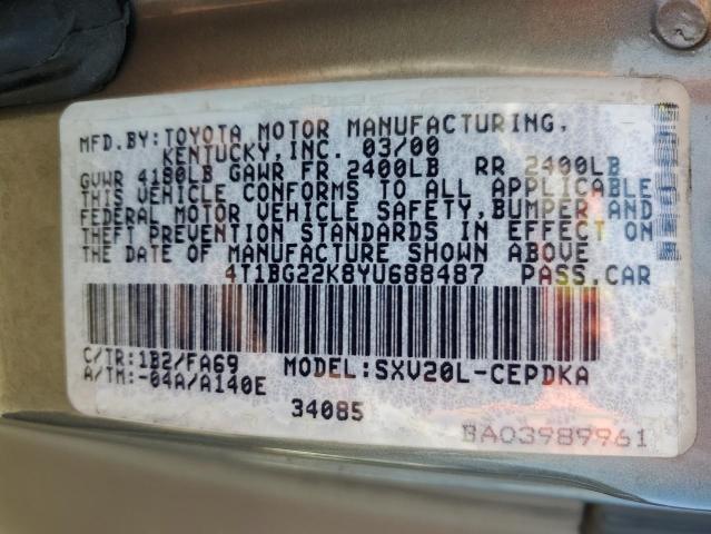 4T1BG22K8YU688487 - 2000 TOYOTA CAMRY CE TAN photo 12