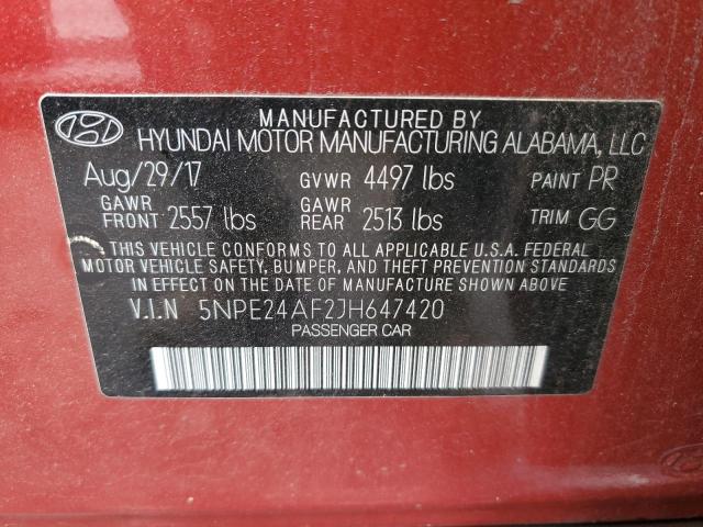 5NPE24AF2JH647420 - 2018 HYUNDAI SONATA SE RED photo 12