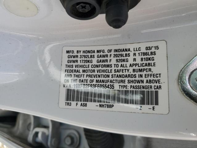 19XFB2F93FE055435 - 2015 HONDA CIVIC EXL თეთრი ფოტო 12