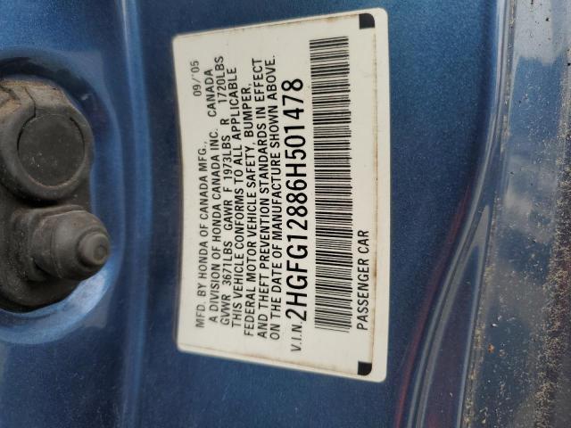 2HGFG12886H501478 - 2006 HONDA CIVIC EX BLUE photo 12