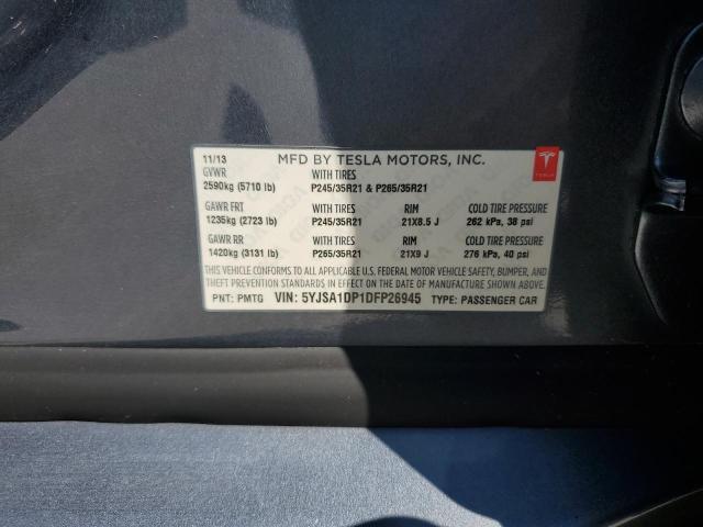 5YJSA1DP1DFP26945 - 2013 TESLA MODEL S Сұр фото 12