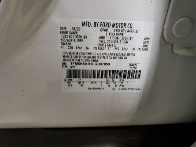 1FM5K8AB1LGD07859 - 2020 FORD EXPLORER POLICE INTERCEPTOR WHITE photo 12