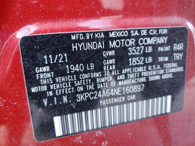 3KPC24A64NE160897 - 2022 HYUNDAI ACCENT SE RED photo 13