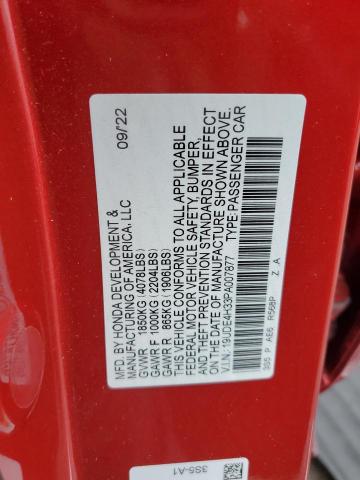 19UDE4H33PA007877 - 2023 ACURA INTEGRA A-SPEC RED photo 12