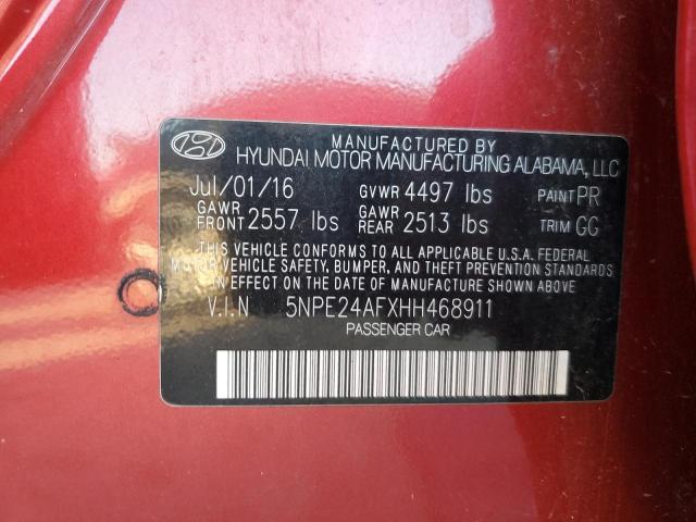 5NPE24AFXHH468911 - 2017 HYUNDAI SONATA SE RED photo 12