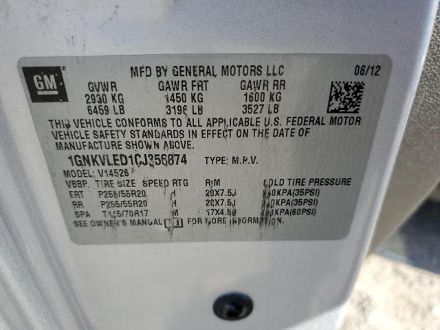 1GNKVLED1CJ356874 - 2012 CHEVROLET TRAVERSE LTZ SILVER photo 13