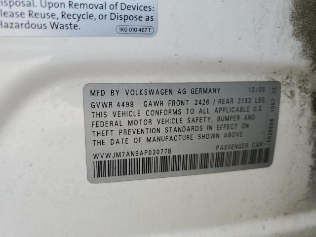 WVWJM7AN9AP030778 - 2010 VOLKSWAGEN PASSAT KOMFORT WHITE photo 12