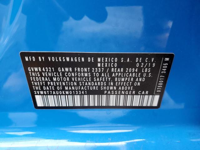 3VW6T7AU0KM013341 - 2019 VOLKSWAGEN GTI S BLUE photo 12