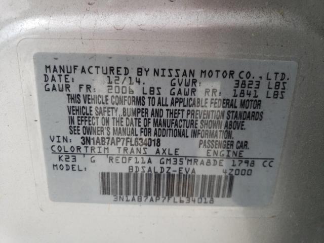 3N1AB7AP7FL634018 - 2015 NISSAN SENTRA S SILVER photo 12