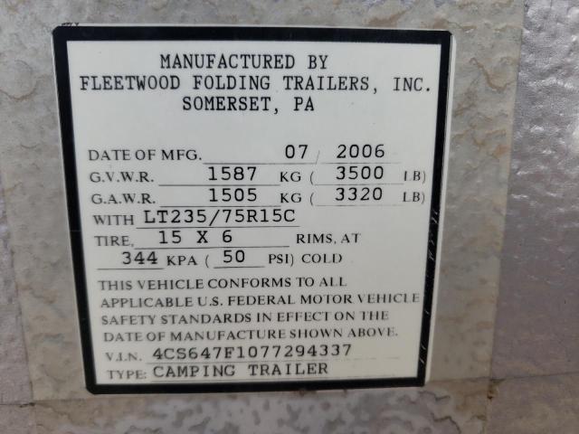 4CS647F1077294337 - 2007 FLEETWOOD TRAILER GRAY photo 10