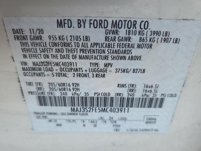 MAJ3S2FE5MC403911 - 2021 FORD ECOSPORT S ორფეროვანი ფოტო 14