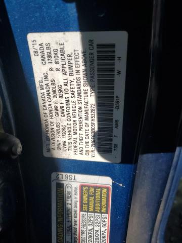 2HGFG3B05FH532872 - 2015 HONDA CIVIC EXL BLUE photo 12