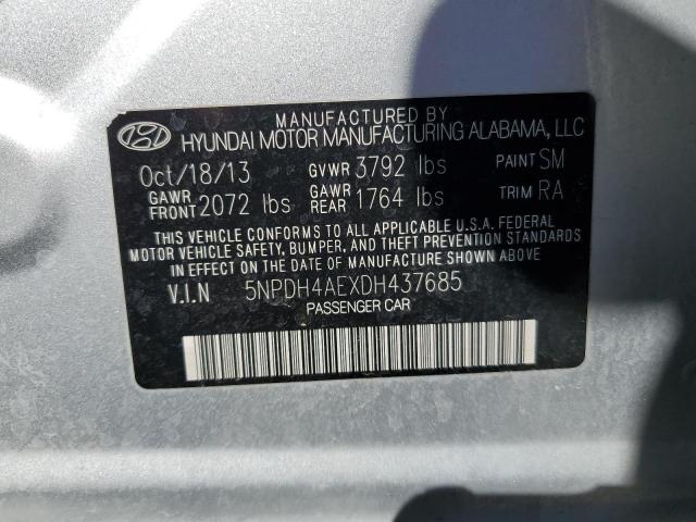 5NPDH4AEXDH437685 - 2013 HYUNDAI ELANTRA GLS SILVER photo 13