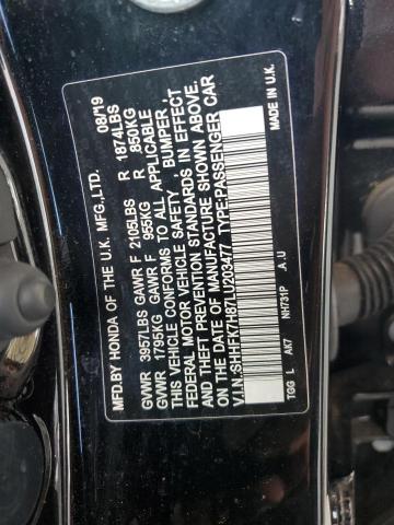 SHHFK7H87LU203477 - 2020 HONDA CIVIC EXL შავი ფოტო 12