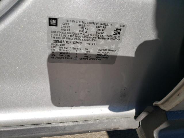 2GNALBEK3F1133969 - 2015 CHEVROLET EQUINOX LT SILVER photo 12