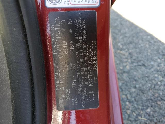 KNAFE222095665807 - 2009 KIA SPECTRA EX RED photo 12