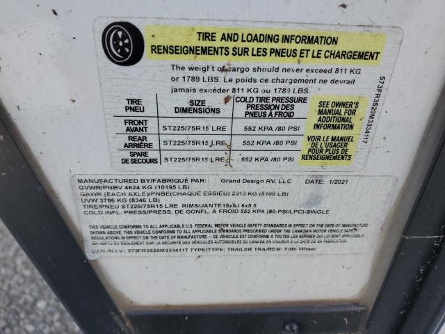 573FR3520M3334117 - 2021 GRAN REFLECTION WHITE photo 10