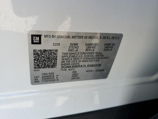 3GNKBBRA7LS580278 - 2020 CHEVROLET BLAZER 1LT WHITE photo 12