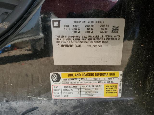 1G11D5RR2DF104315 - 2013 CHEVROLET MALIBU 1LT Қара фото 12