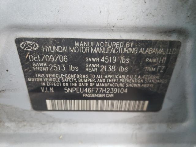 5NPEU46F77H239104 - 2007 HYUNDAI SONATA SE BLUE photo 12