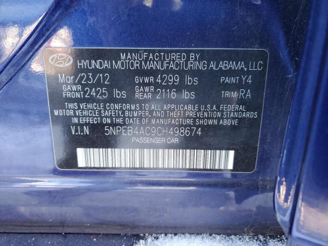 5NPEB4AC9CH498674 - 2012 HYUNDAI SONATA GLS BLUE photo 12