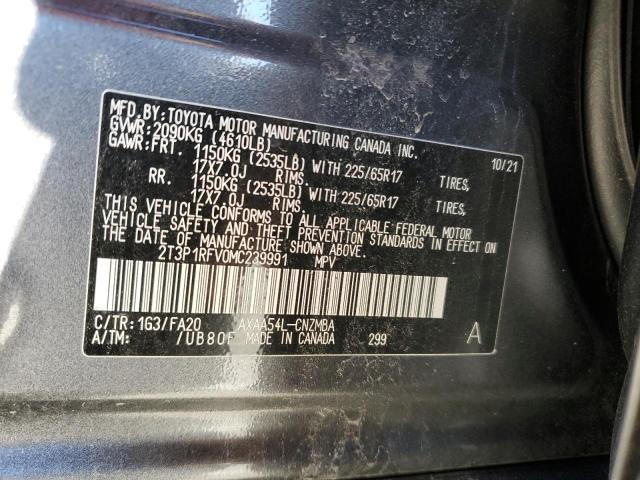 2T3P1RFV0MC239991 - 2021 TOYOTA RAV4 XLE GRAY photo 13