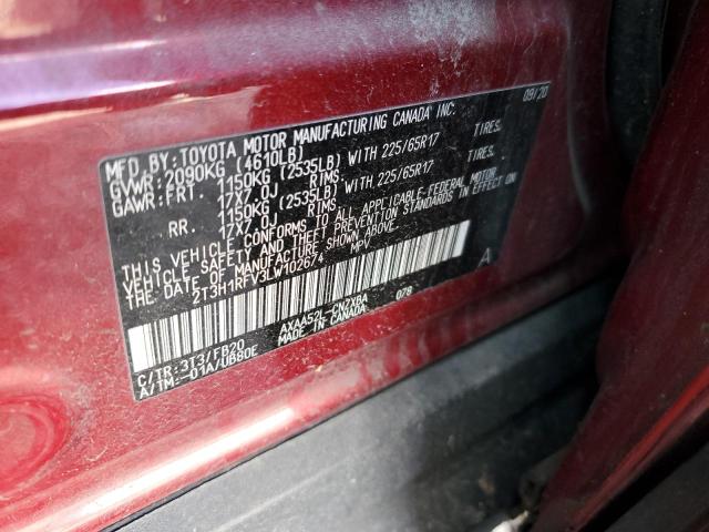 2T3H1RFV3LW102674 - 2020 TOYOTA RAV4 LE RED photo 12