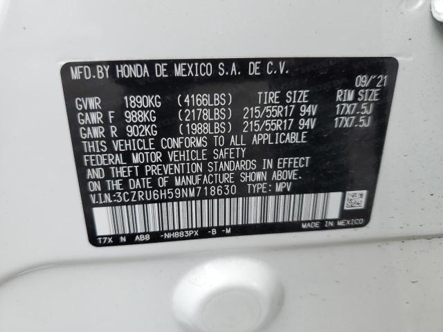 3CZRU6H59NM718630 - 2022 HONDA HR-V EX WHITE photo 13