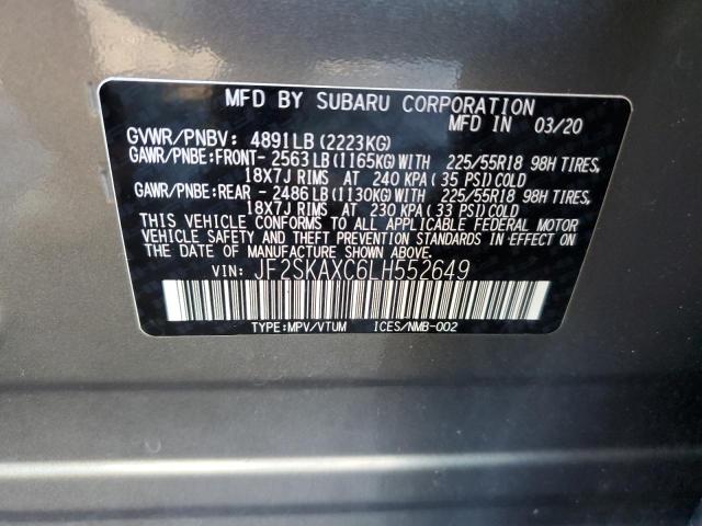 JF2SKAXC6LH552649 - 2020 SUBARU FORESTER TOURING 灰色 照片 12