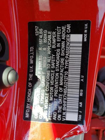 SHHFK7H65JU212710 - 2018 HONDA CIVIC EX RED photo 12