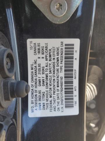 2HGFC1F76GH660160 - 2016 HONDA CIVIC EXL შავი ფოტო 12