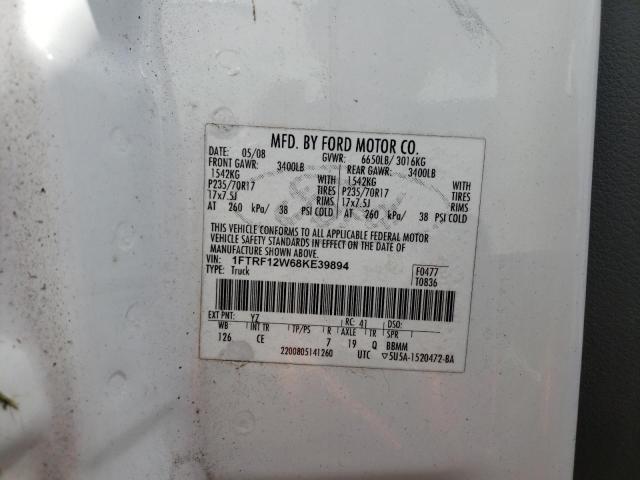 1FTRF12W68KE39894 - 2008 FORD F150 Weiß Foto 13