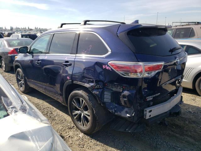 5TDJKRFH6GS346576 - 2016 TOYOTA HIGHLANDER XLE BLUE photo 2
