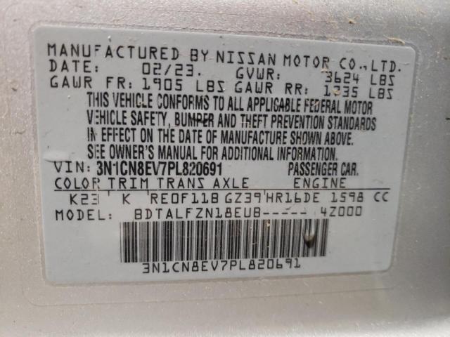 3N1CN8EV7PL820691 - 2023 NISSAN VERSA SV SILVER photo 12