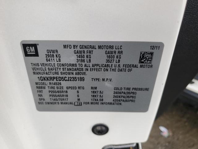 1GKKRPED5CJ235189 - 2012 GMC ACADIA SLE WHITE photo 12