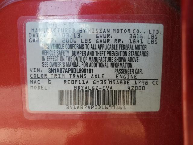 3N1AB7AP0DL699161 - 2013 NISSAN SENTRA S RED photo 12