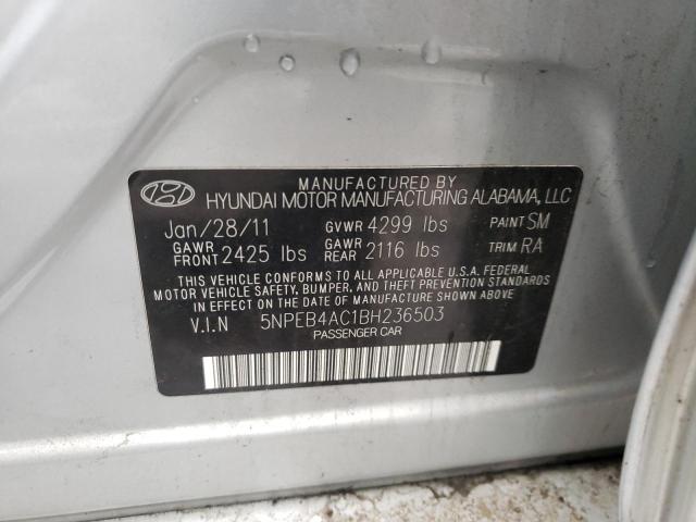 5NPEB4AC1BH236503 - 2011 HYUNDAI SONATA GLS SILVER photo 12