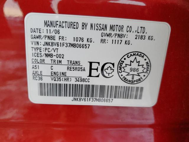 JNKBV61F37M806657 - 2007 INFINITI G35 RED photo 12