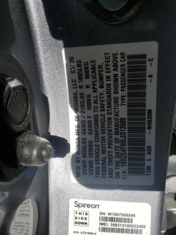 19XZE4F90LE013509 - 2020 HONDA INSIGHT TOURING SILVER photo 13