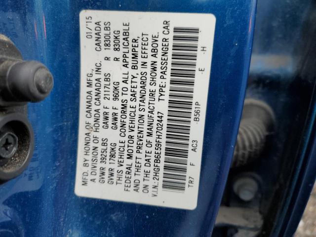 2HGFB6E59FH702447 - 2015 HONDA CIVIC SI BLUE photo 12