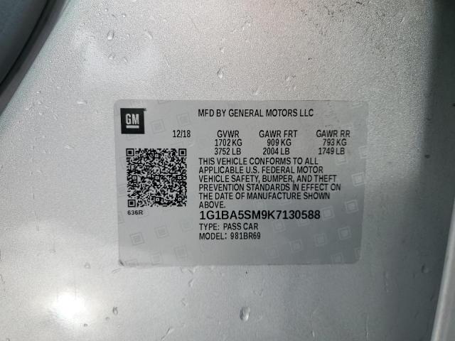 1G1BA5SM9K7130588 - 2019 CHEVROLET CRUZE L SILVER photo 12