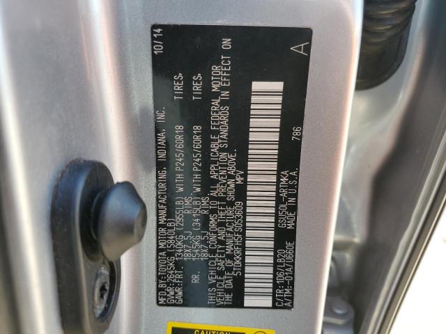 5TDKKRFH5FS053609 - 2015 TOYOTA HIGHLANDER XLE SILVER photo 13