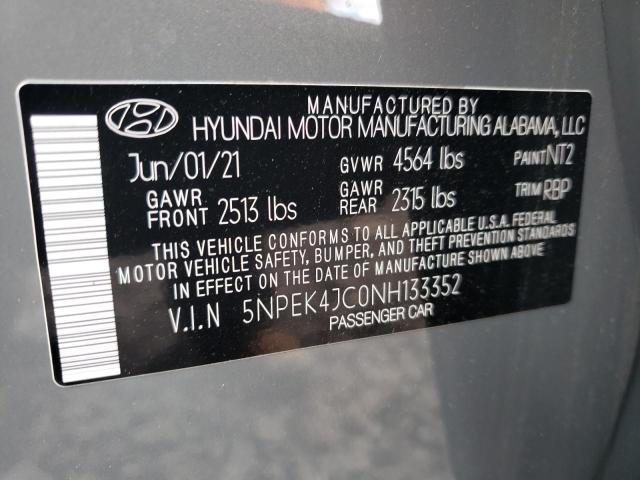 5NPEK4JC0NH133352 - 2022 HYUNDAI SONATA N LINE GRAY photo 12