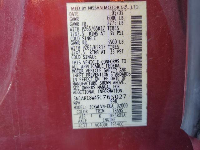 5N1AR18W45C765027 - 2005 NISSAN PATHFINDER LE 勃艮第红 照片 13