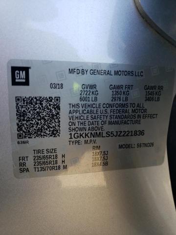 1GKKNMLS5JZ221836 - 2018 GMC ACADIA SLT-1 SILVER photo 13